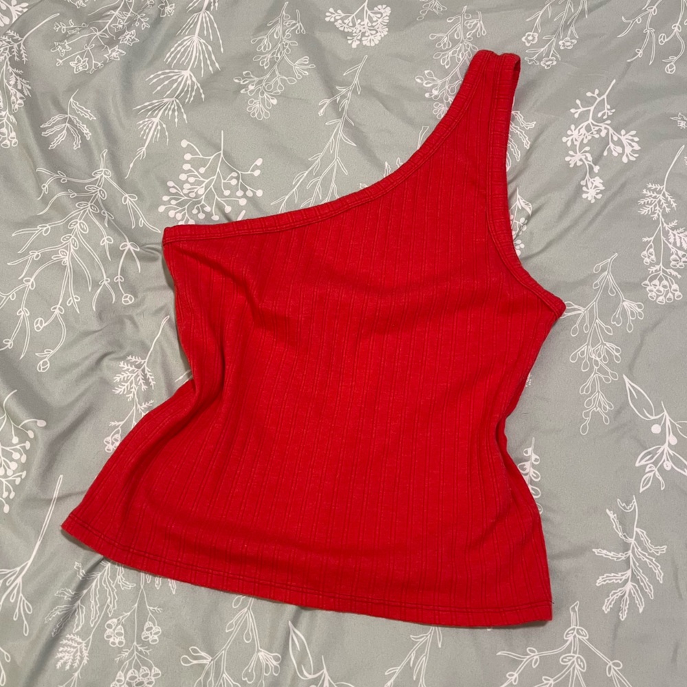 American Eagle Outfitters Red One-Shoulder Tank Top
